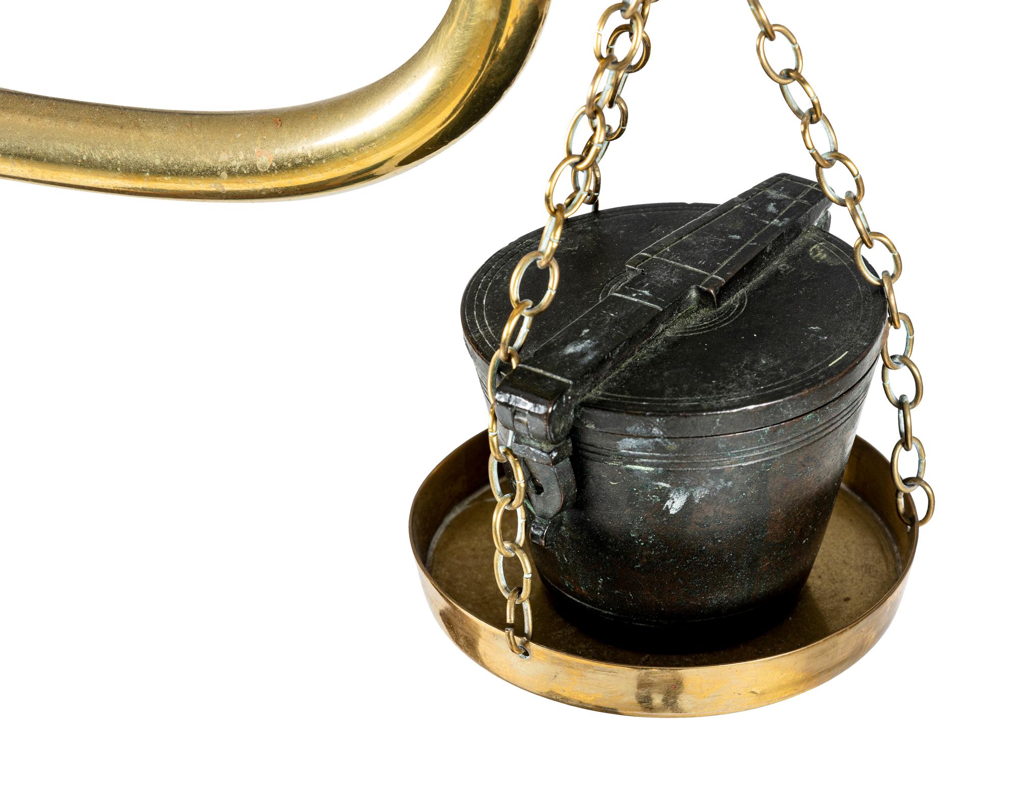 An English Oak and Brass Weighing Scale