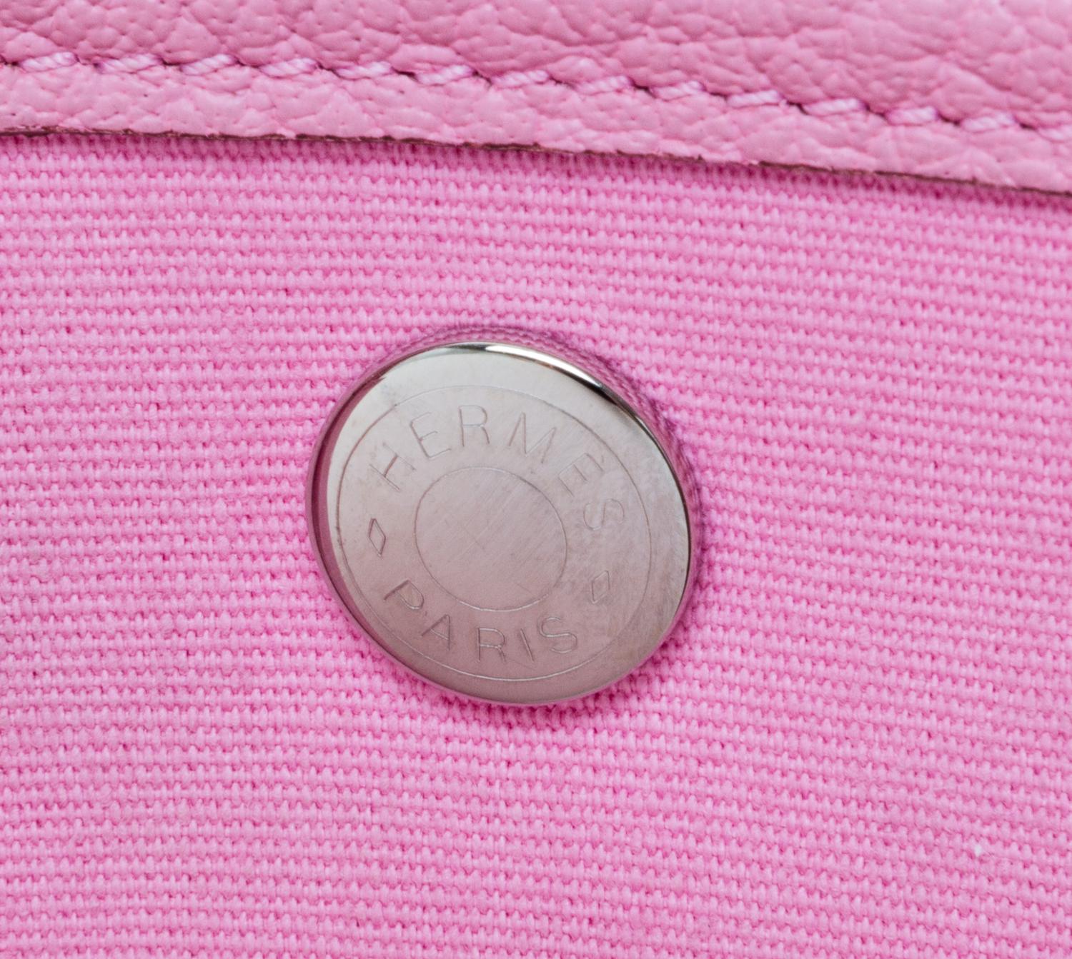 A Hermes Sakura Pink Canvas and Leather Garden Party GM Tote Bag, 14" x 10" x 6.5".