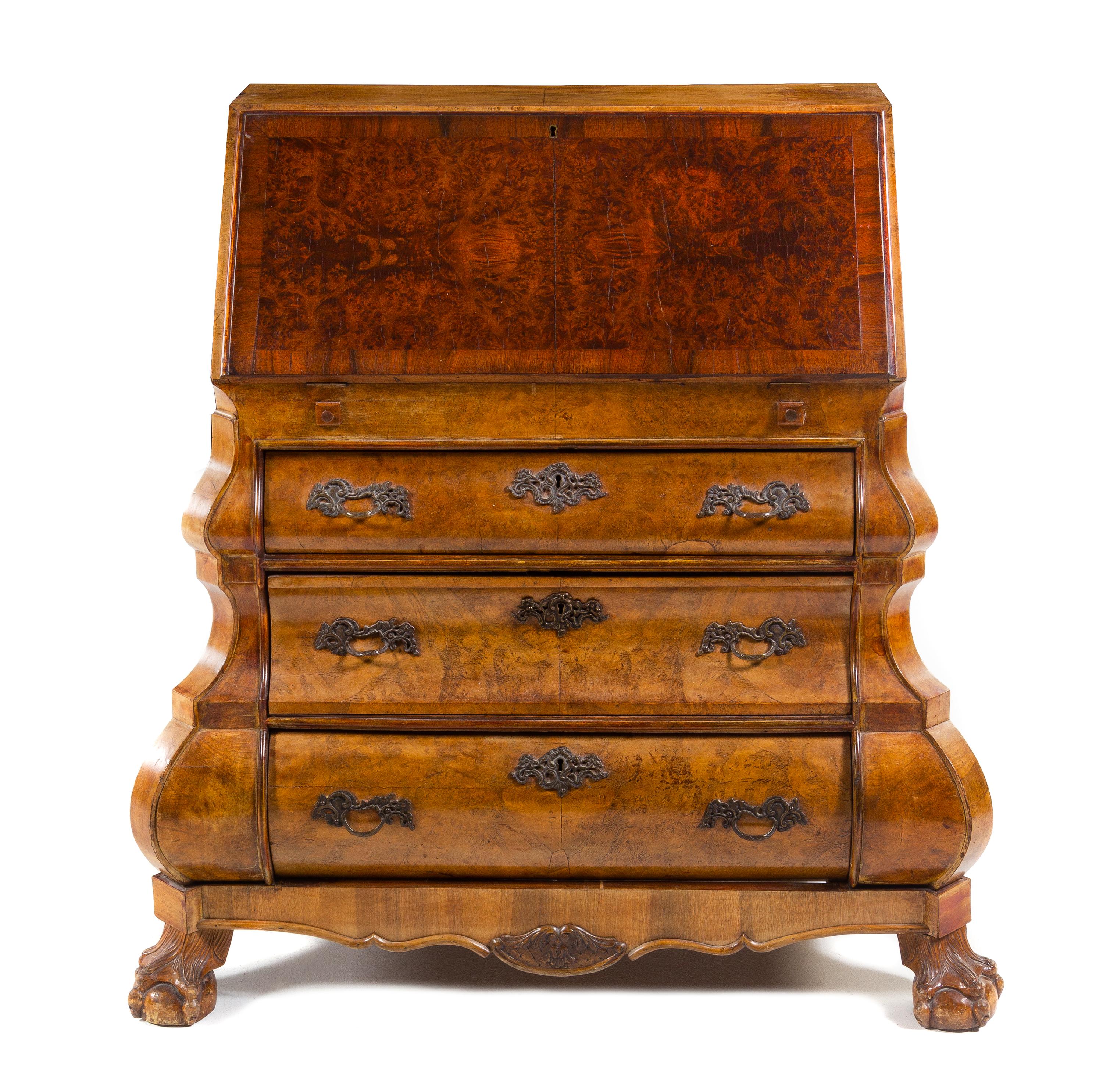A Dutch Burlwood Slant-Front Desk Height 41 x width 41 x depth 22 inches. — 19TH CENTURY