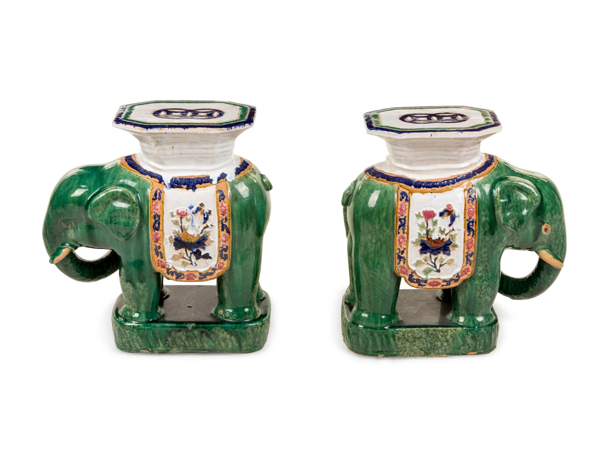 A Pair of Glazed Terra Cotta Elephant Seats
