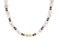 BAROQUE CULTURED PEARL, BLACK BEAD AND DIAMOND NECKLACE