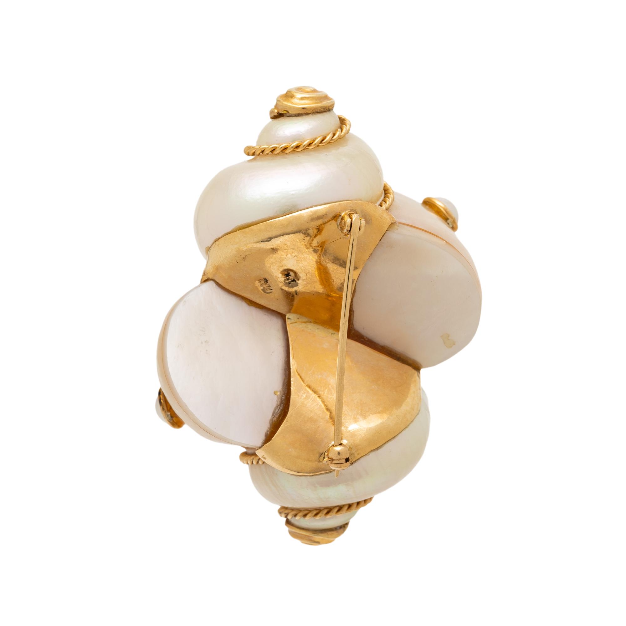 MAZ, TURBO SHELL, MABÉ PEARL, AND DIAMOND BROOCH