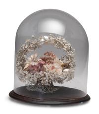 A Victorian Shellwork Basket of Flowers