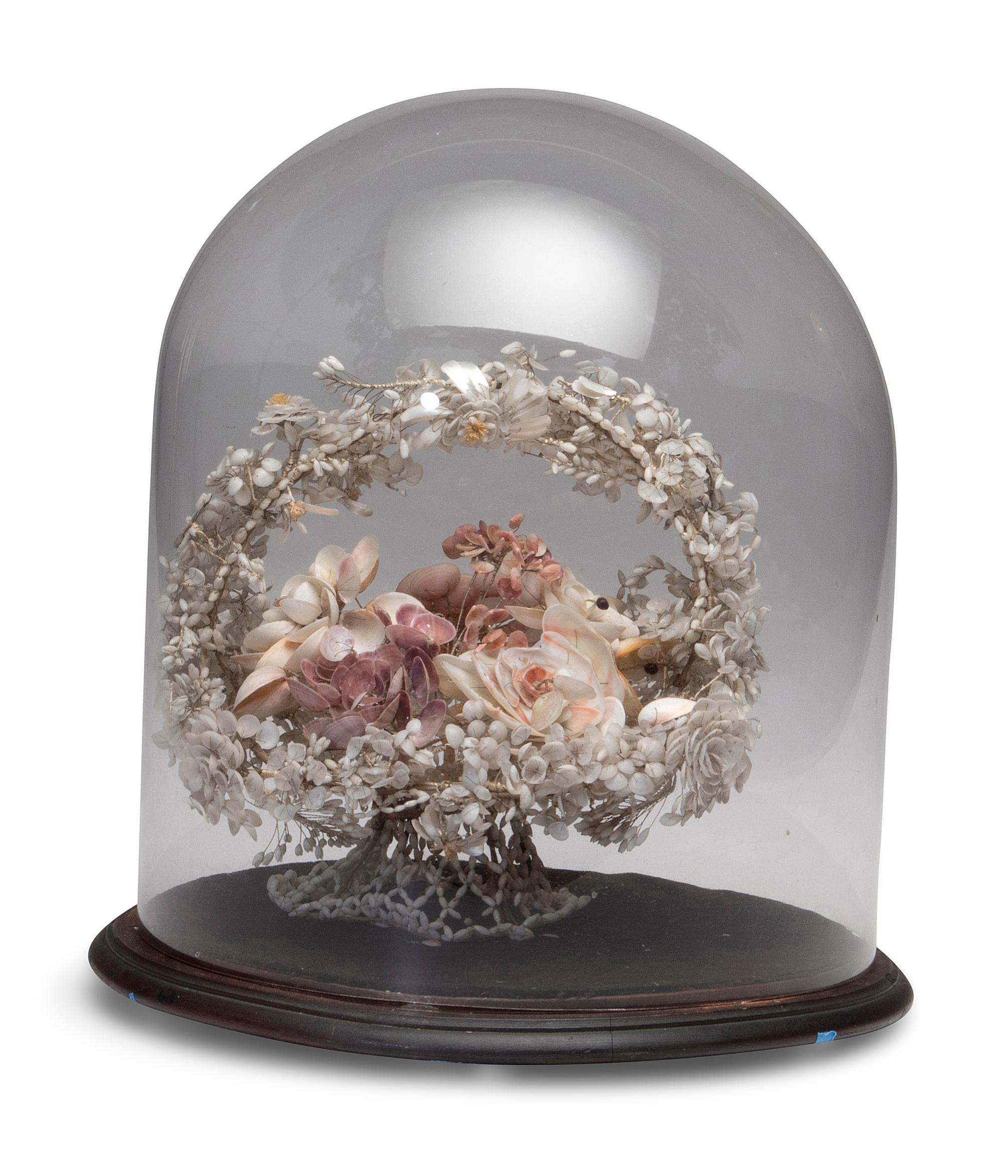 A Victorian Shellwork Basket of Flowers
