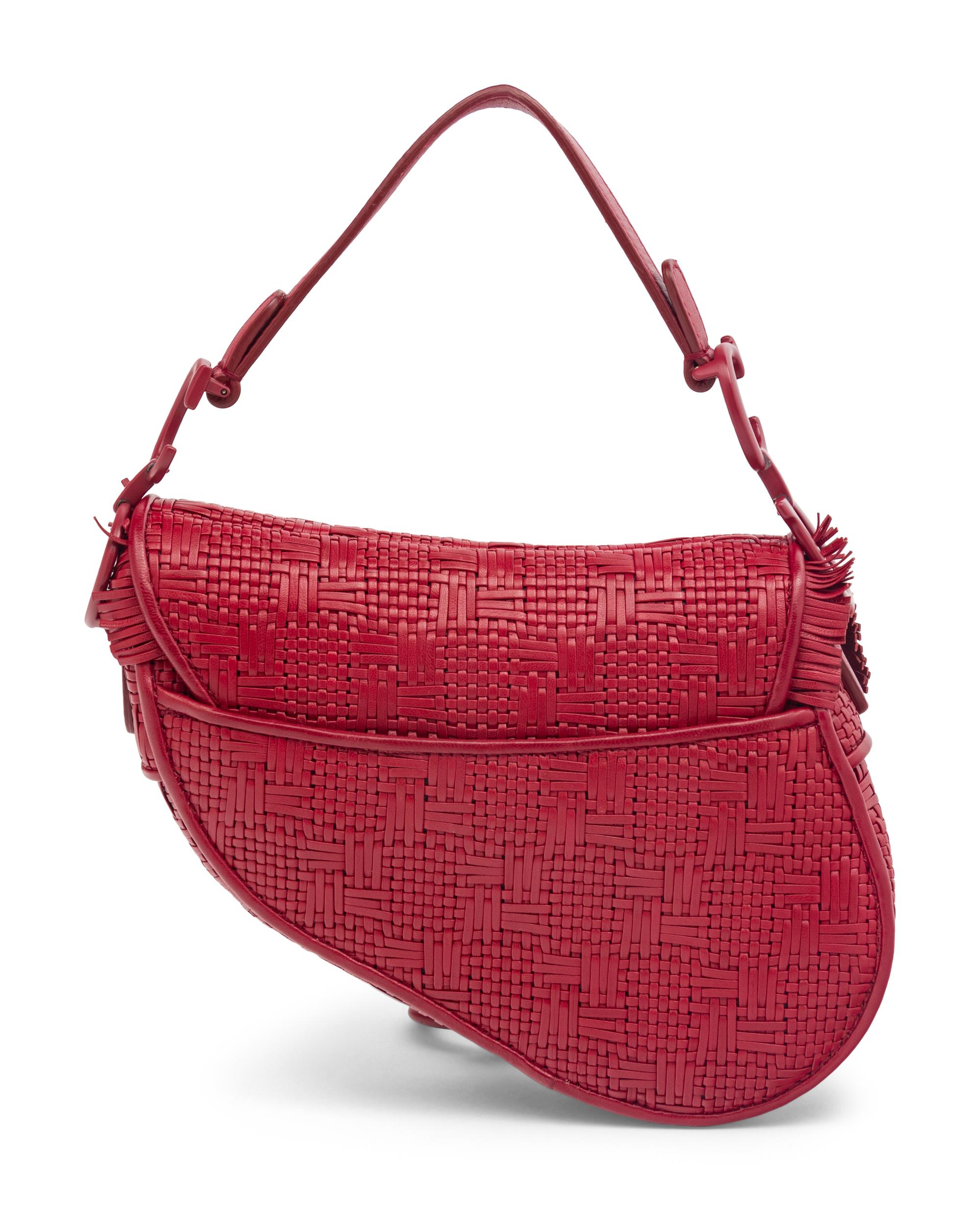 CHRISTIAN DIOR WOVEN LEATHER MINI SADDLE BAG