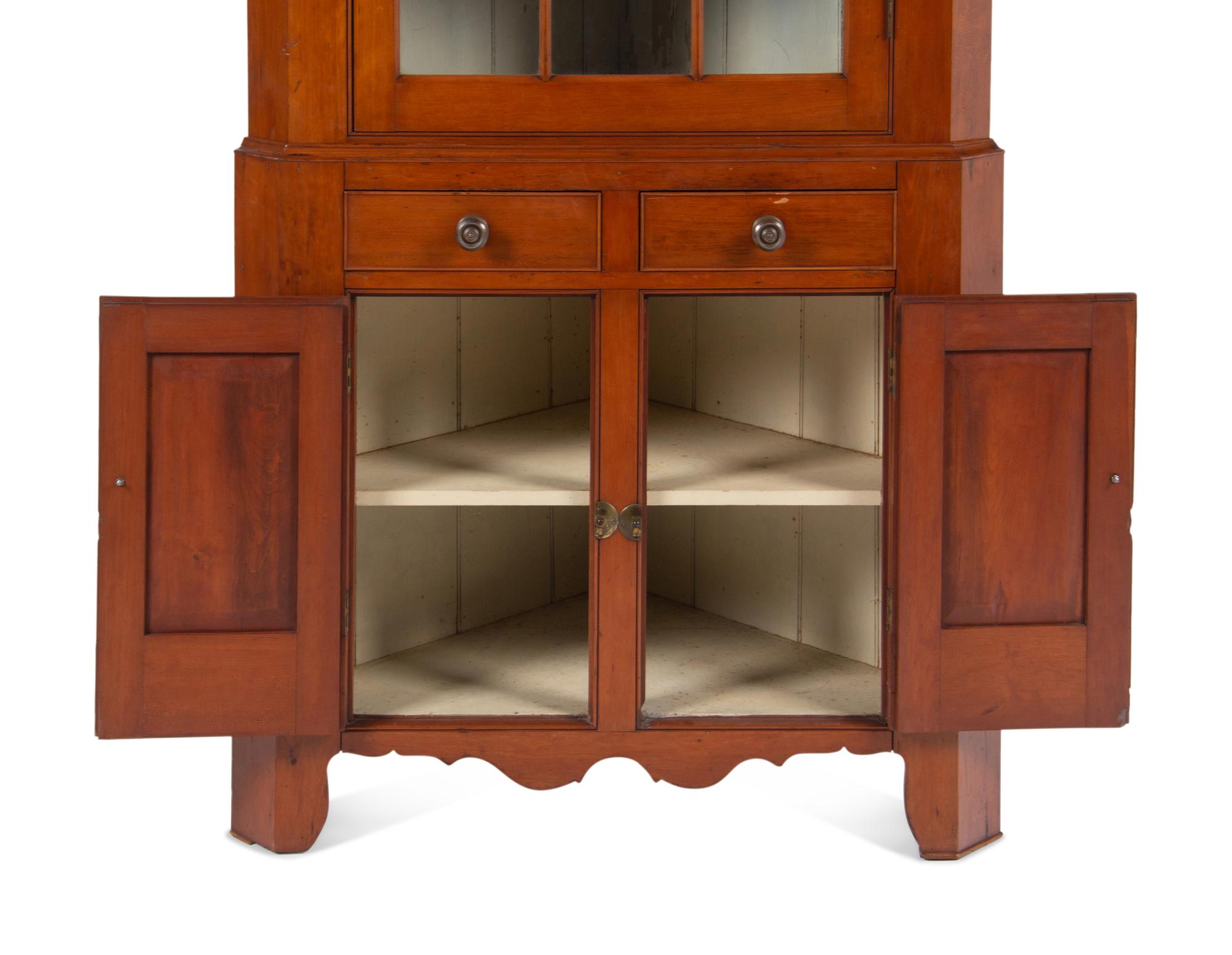 A Federal Cherrywood Corner Cupboard