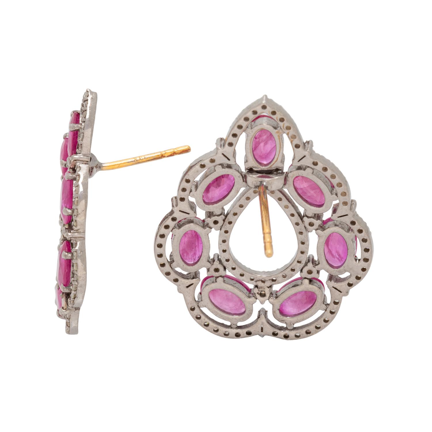 SYNTHETIC RUBY AND DIAMOND EARRINGS