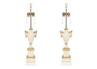 A Pair of White and Gilt Mounted Porcelain Table Lamps