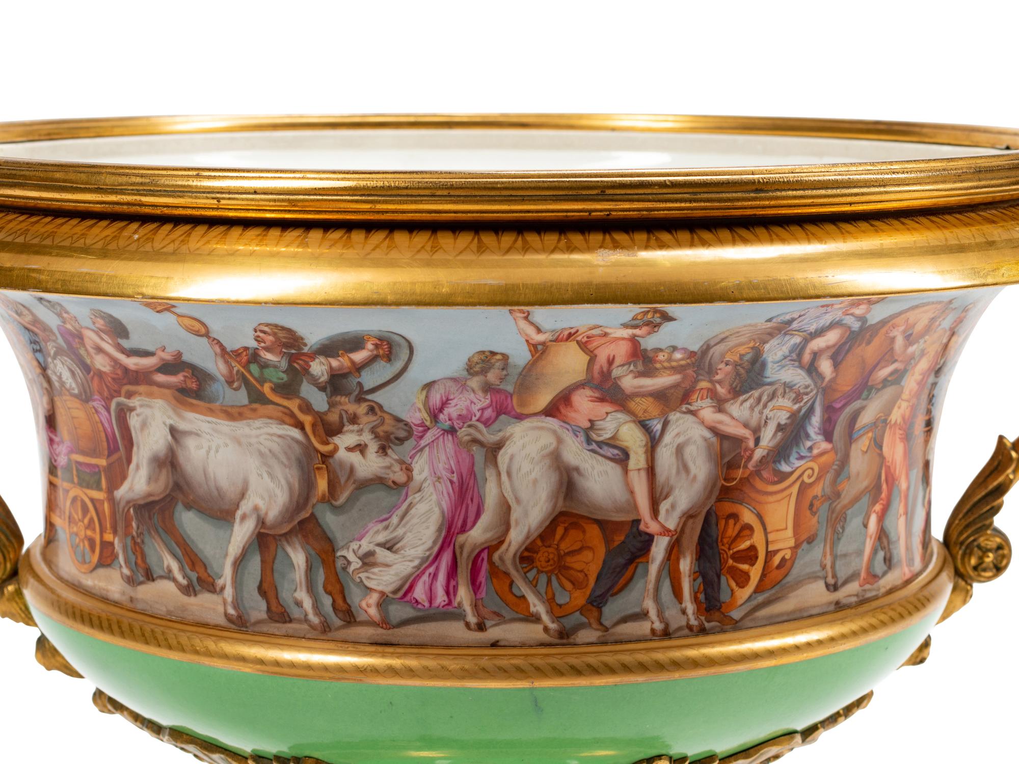 A Large Continental Gilt Bronze Mounted Porcelain Centerpiece Bowl
