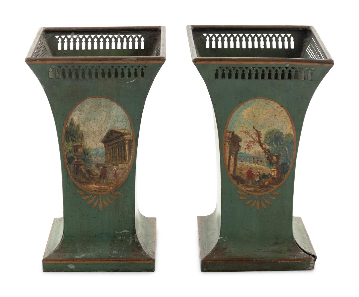A Pair of French Hand-Painted Tôle Cache Pots