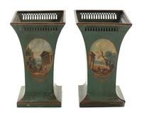 A Pair of French Hand-Painted Tôle Cache Pots