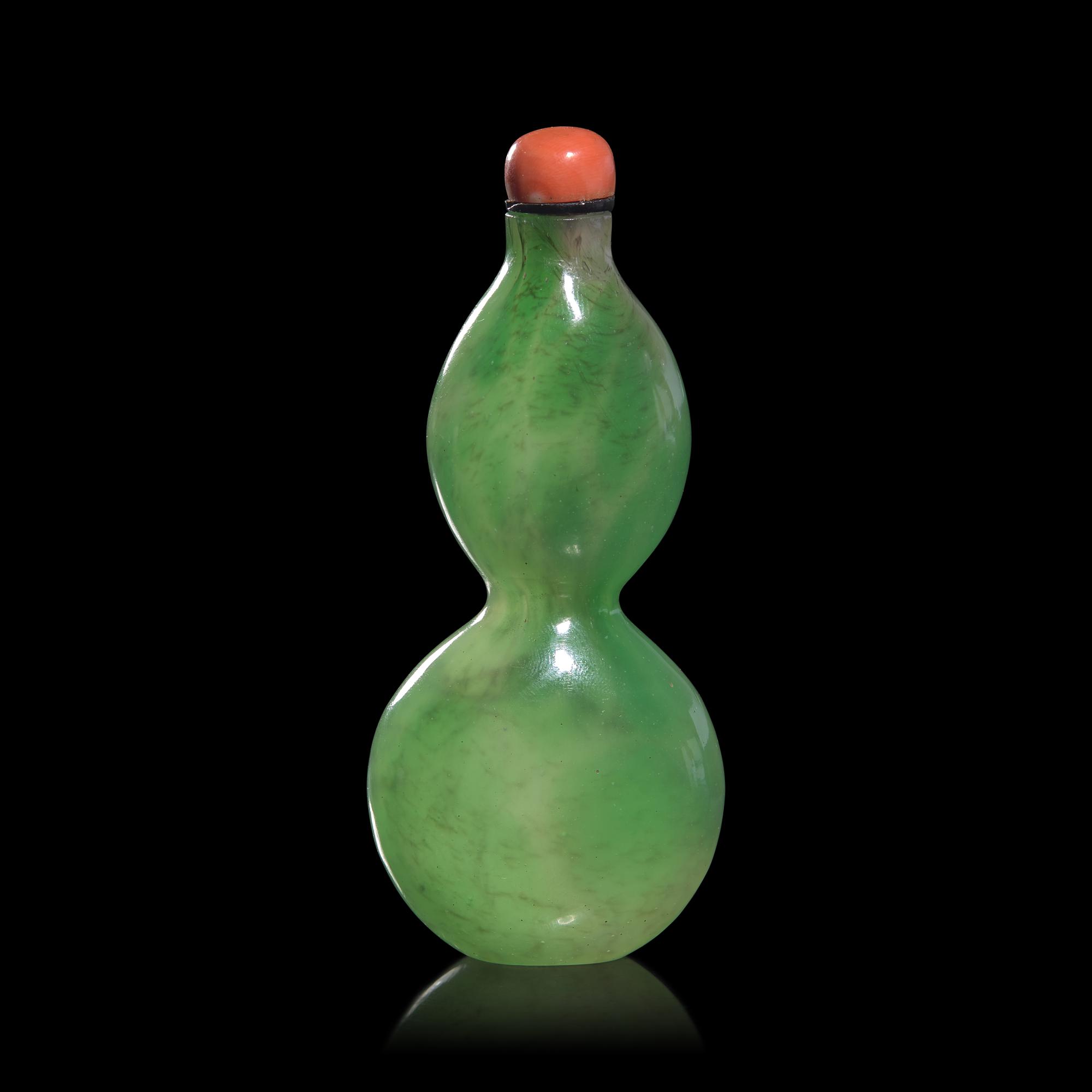 A Chinese "Jadeite" Glass Double Gourd Snuff Bottle, Possibly 18th Century