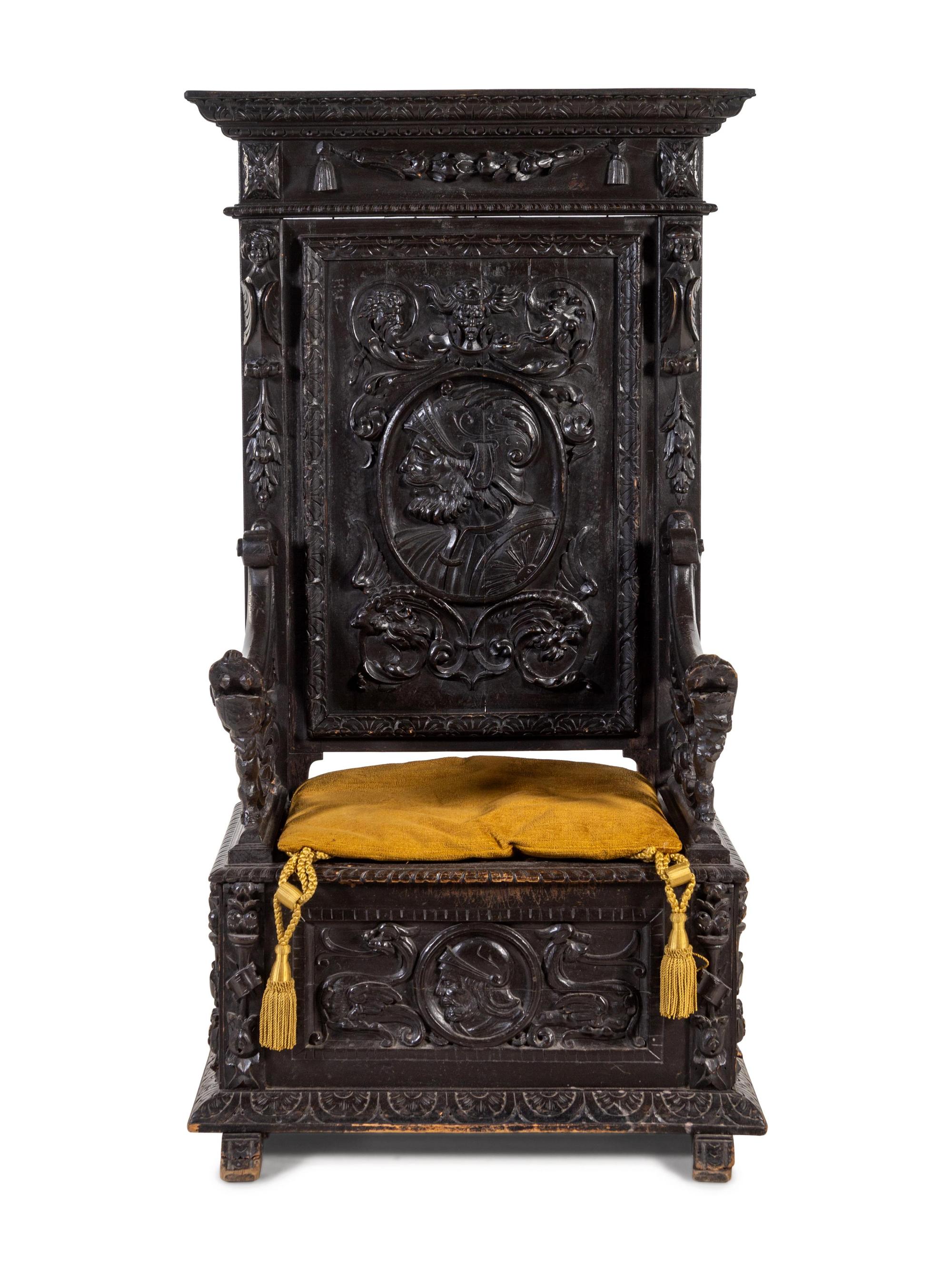 A Jacobean Carved Oak Hall Chair