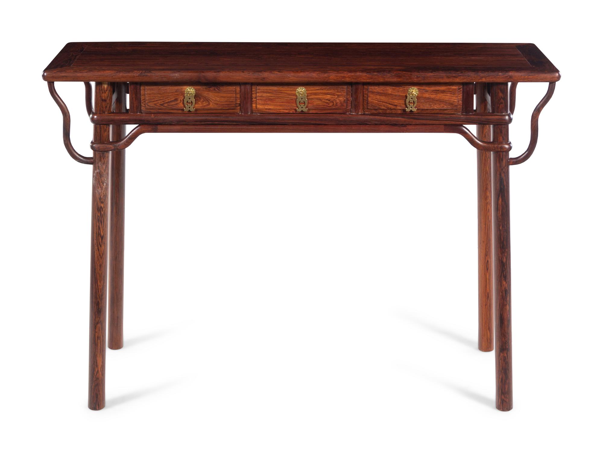 A Chinese Huanghuali T hree Drawer Recessed Leg Altar Table