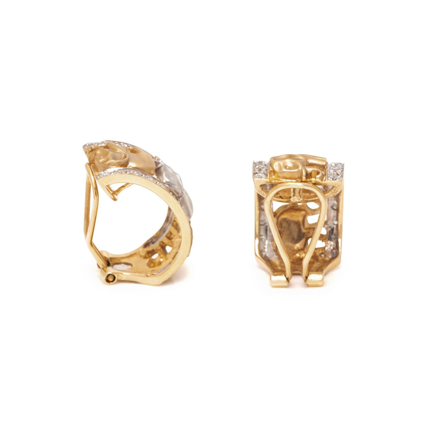BICOLOR GOLD AND DIAMOND ELEPHANT HOOP EARRINGS