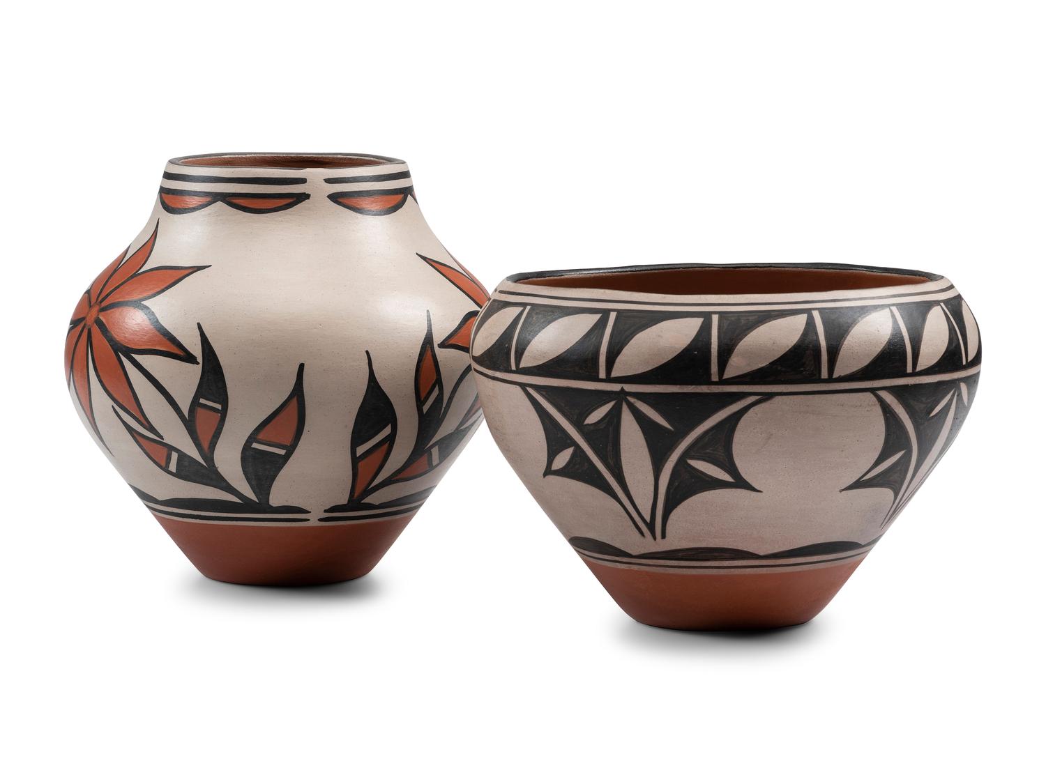 Polychrome Pottery, with Floral Designs