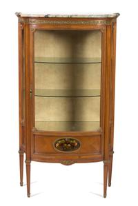 A Louis XVI Style Gilt Metal Mounted Walnut Vitrine Cabinet Height 55 x width 31 x depth 13 1/2 inches. — LATE 19TH/EARLY 20TH CENTURY