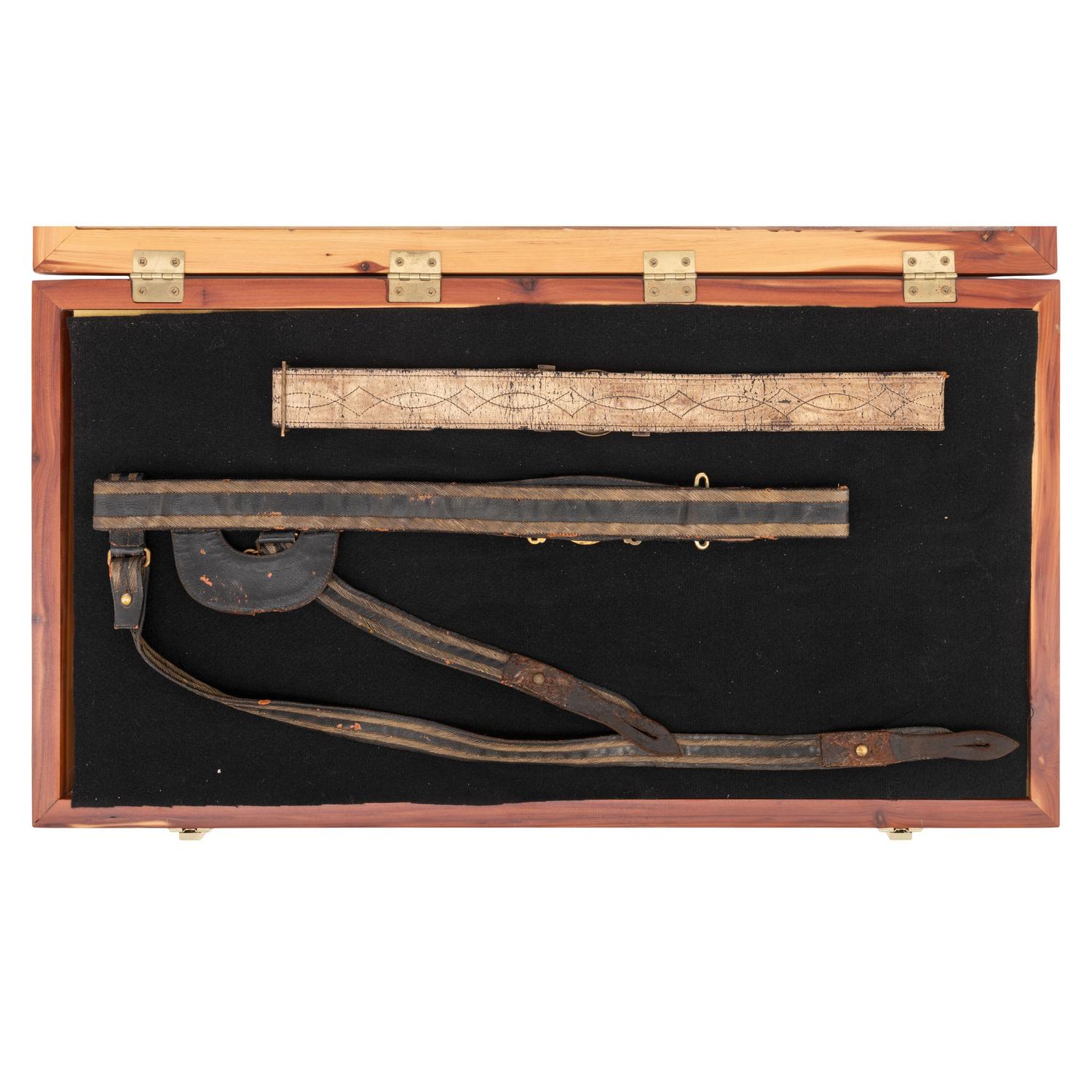 Display Case with Two 19th Century Military Belts with High Quality Replica CS Belt Plates