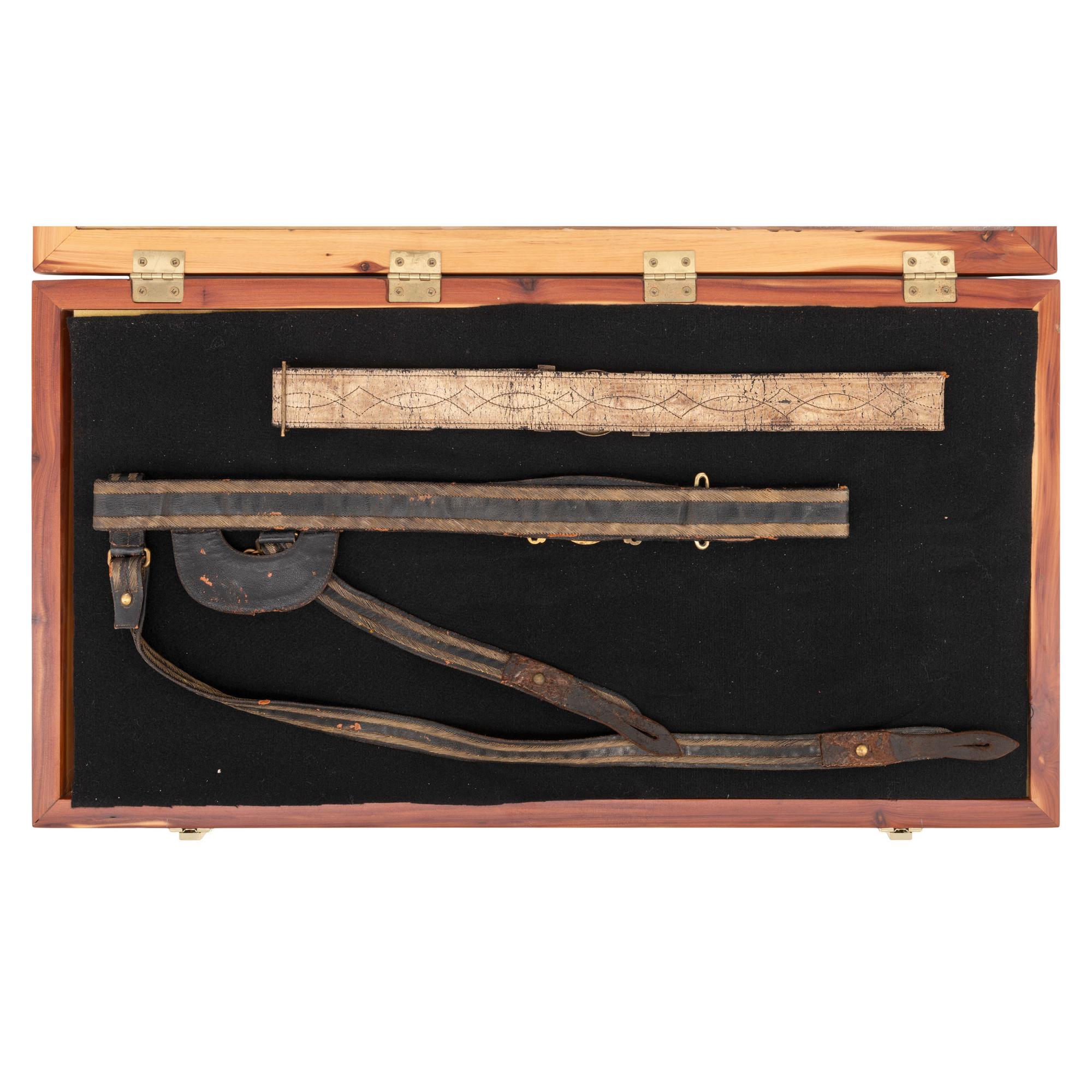 Display Case with Two 19th Century Military Belts with High Quality Replica CS Belt Plates