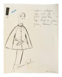 Bonnie Cashin Cape and Skirt, Dress, Coat, Photograph, Two Sketches, Two Patterns, 1960s