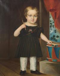 American School, 19th Century — Portrait of a Little Boy with Painted Drum Circa 1840