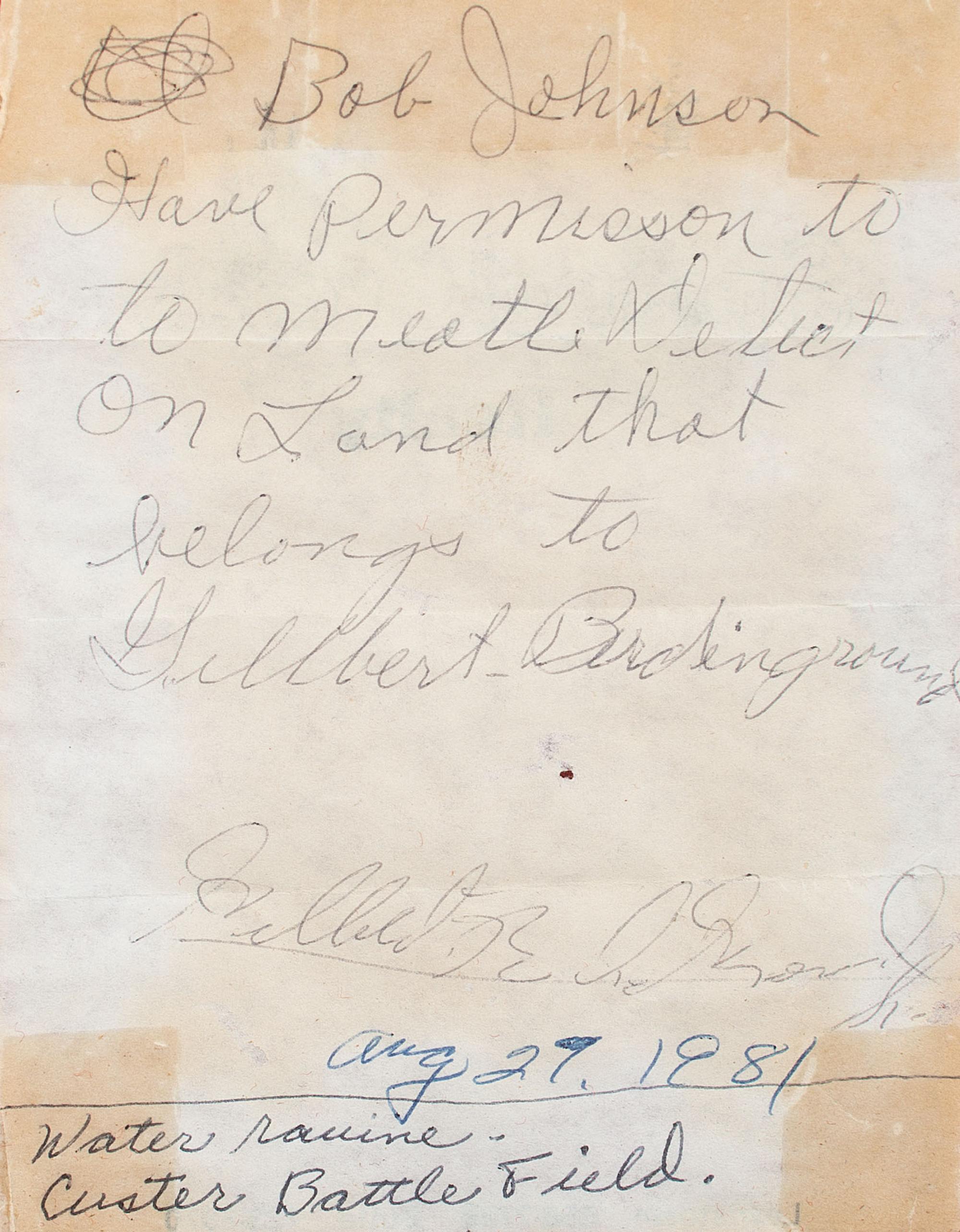 [LATE INDIAN WARS]. Little Bighorn Battlefield relics, incl. shells, buckles, and bullets, found by Bob and Donella Johnson in 1981.