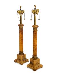 A Pair of Marbro Amber Alabaster Columnar Table Lamps
