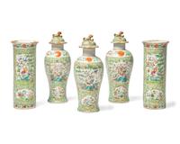 A Chinese Export Porcelain Famille Verte Five-Piece Garniture