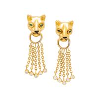 CARTIER, YELLOW GOLD, DIAMOND, EMERALD, AND ONYX 'PANTHÈRE' EARRINGS