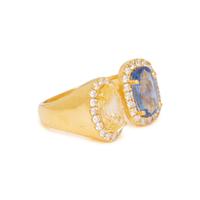 SAPPHIRE, YELLOW SAPPHIRE AND DIAMOND OPEN RING