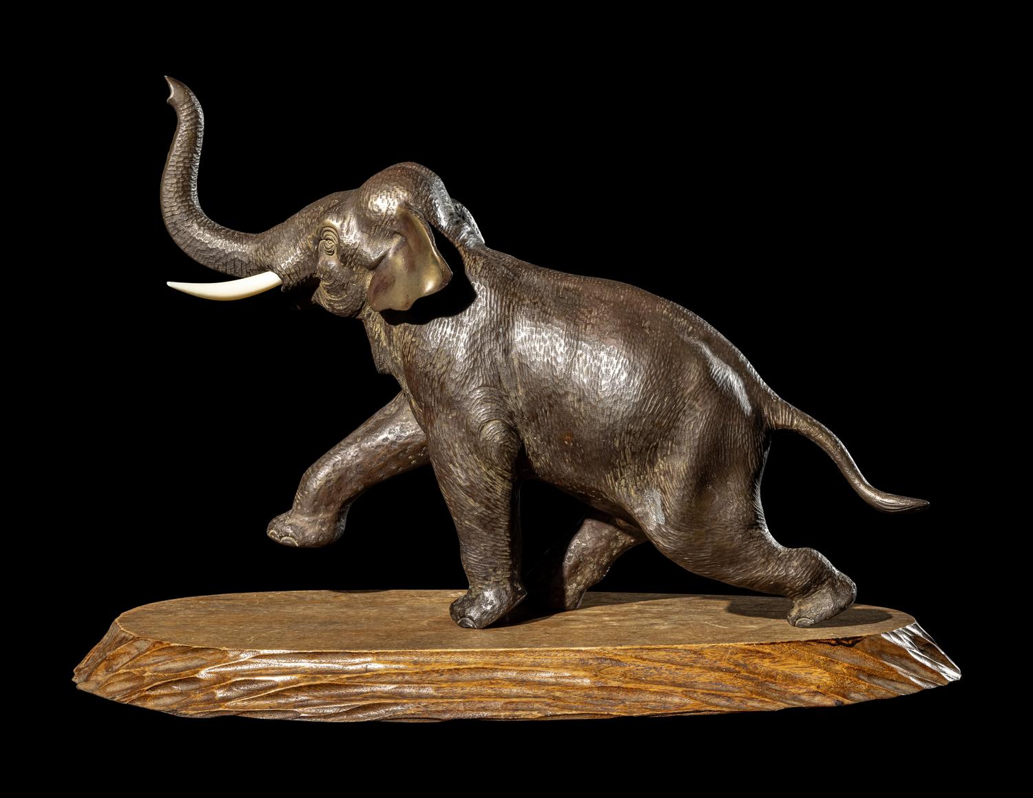 A Japanese Bronze Okimono of an Elephant