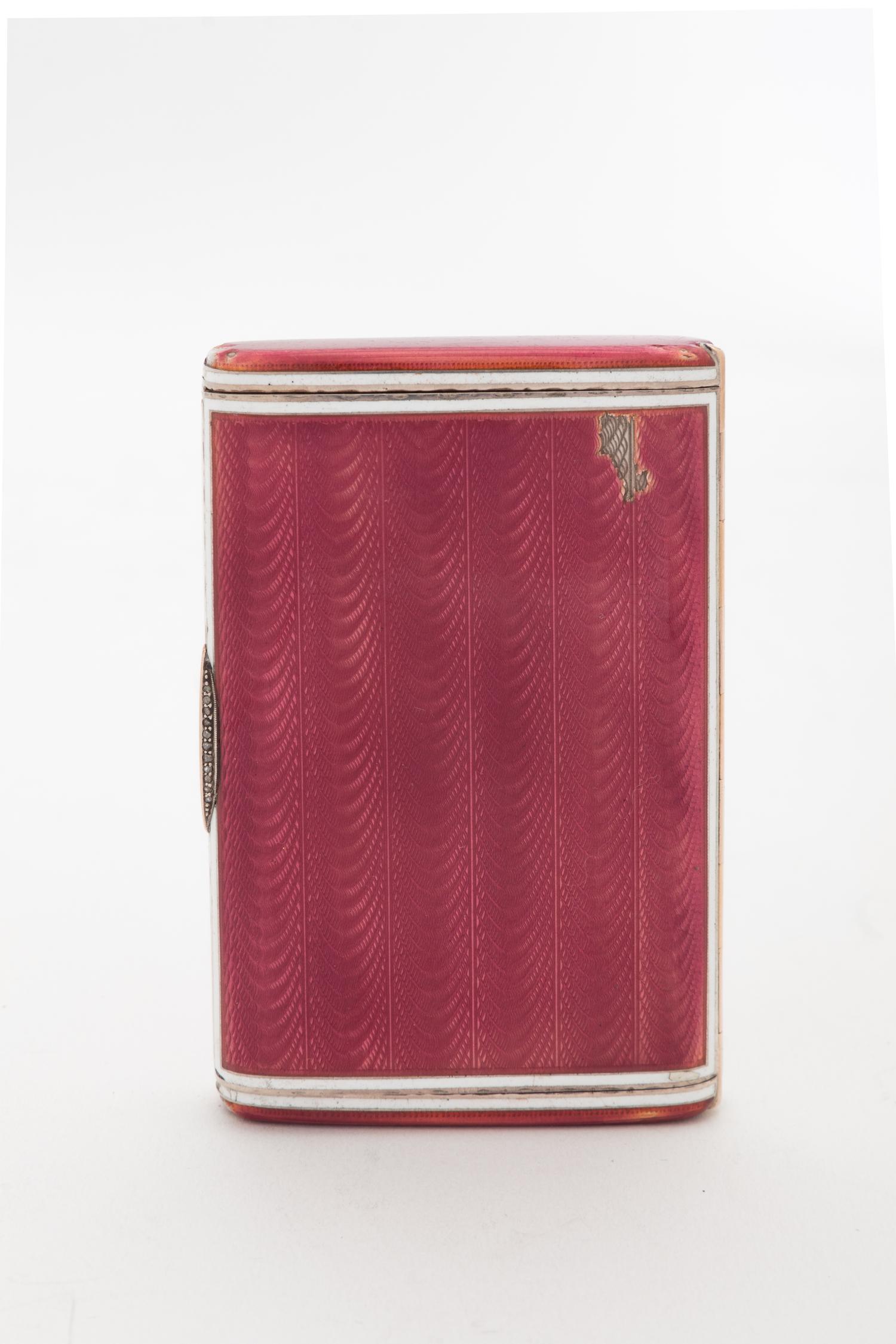 A Russian Silver, Guilloché Enameled and Diamond-Inset Cigarette Case