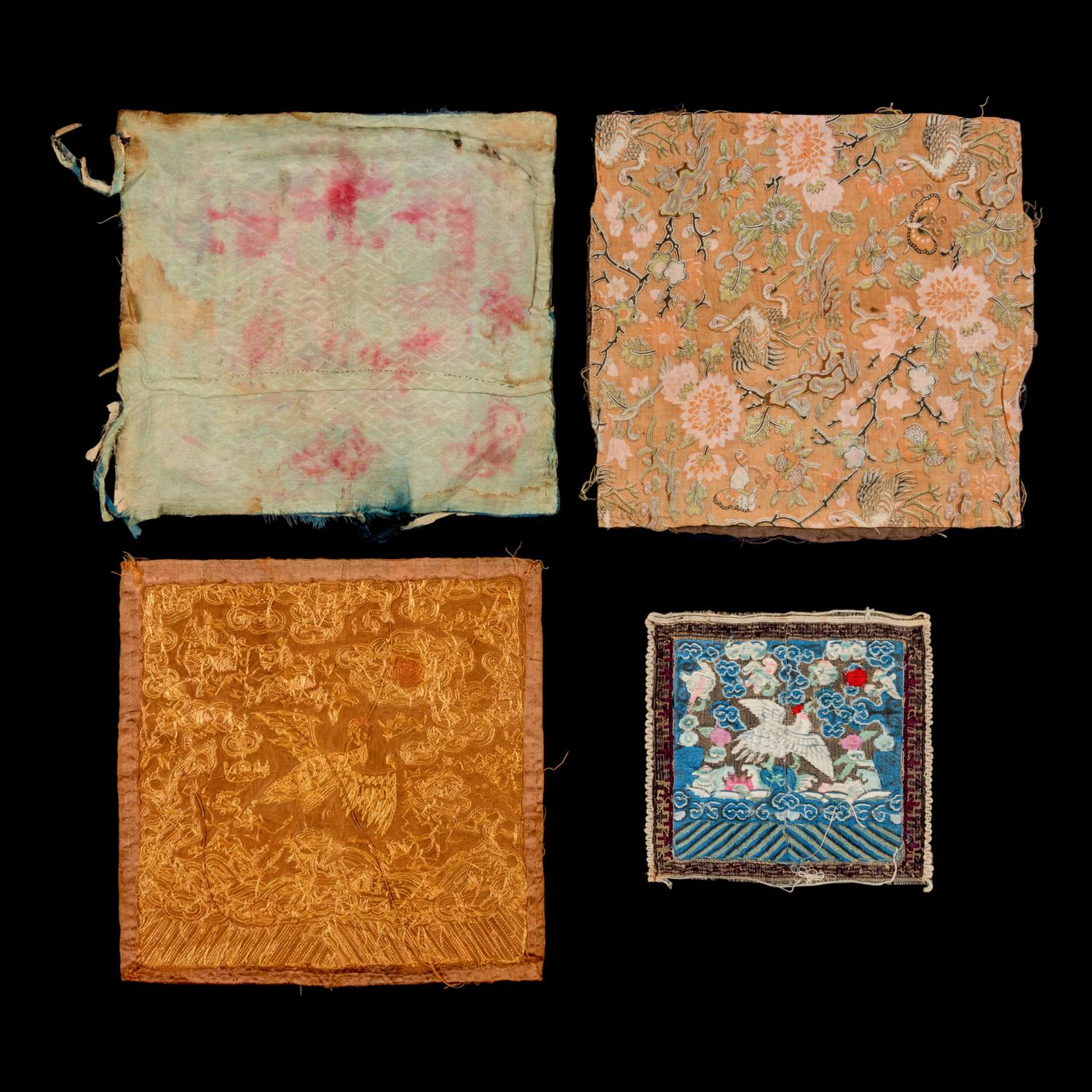 Three Chinese and One Vietnamese Embroidered Silk Rank Badges, 19th Century 清晚期 織綉補子四幅