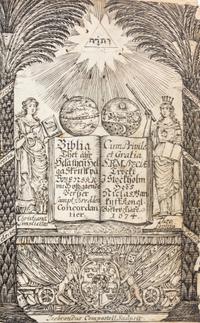 (BIBLE, SWEDISH) Biblia. Thet ar. Stockholm, 1674. First edition. Complete with an engraved title page by Isebrandus Compostell.