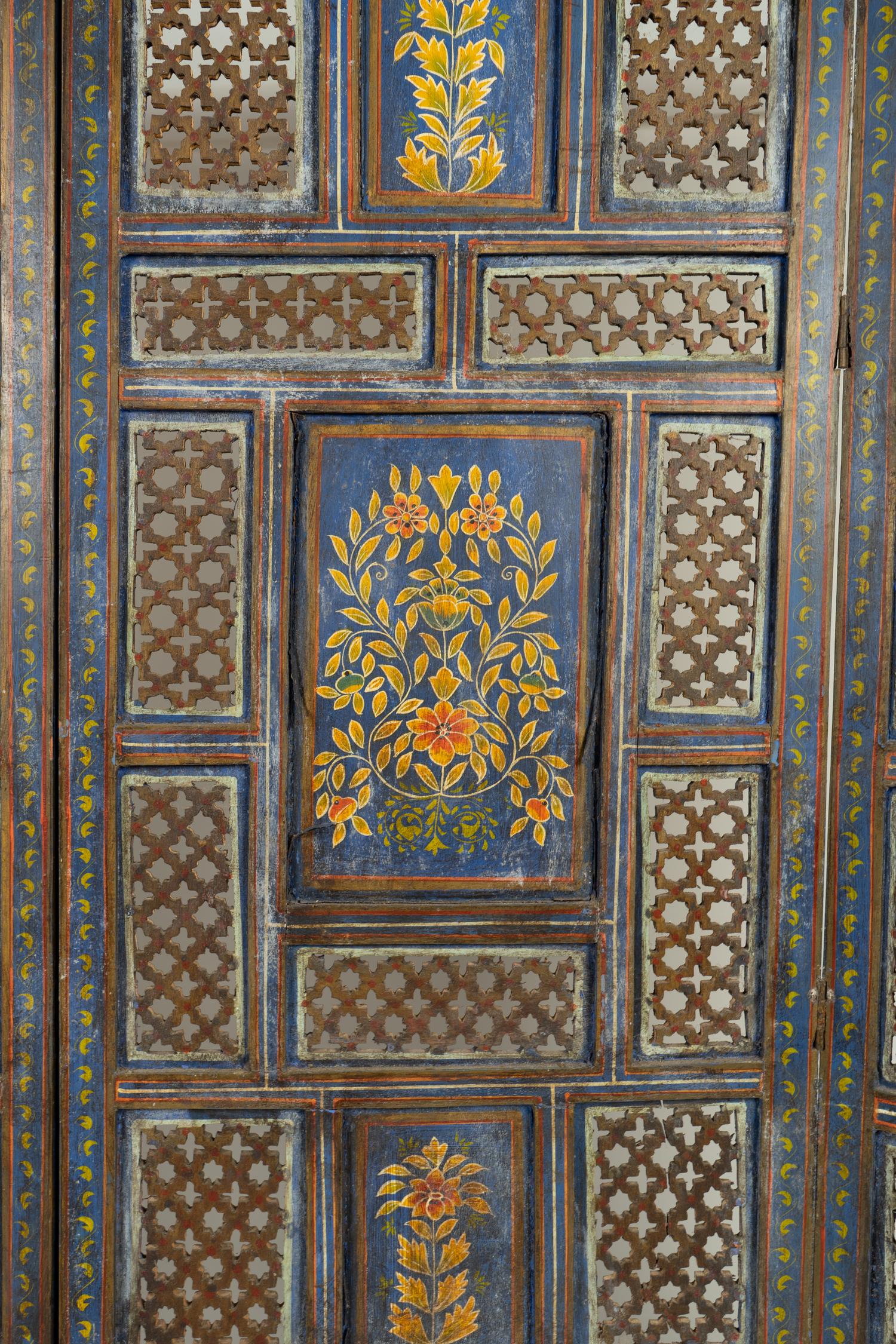 An Indian Pierce-Carved and Painted Four Panel Floor Screen — LATE 19TH/EARLY 20TH CENTURY