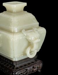 A Chinese Pale Celadon Jade Censer and Cover