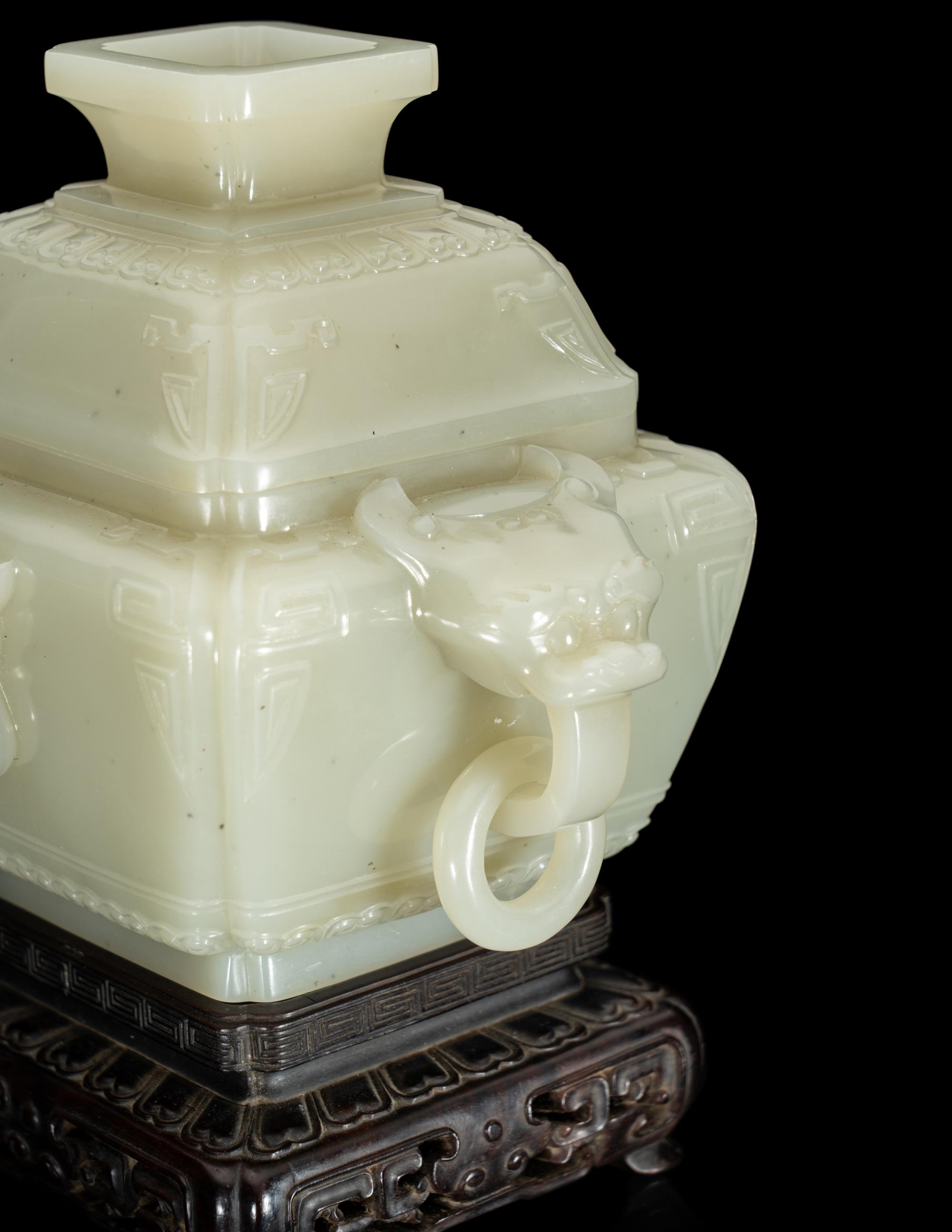 A Chinese Pale Celadon Jade Censer and Cover