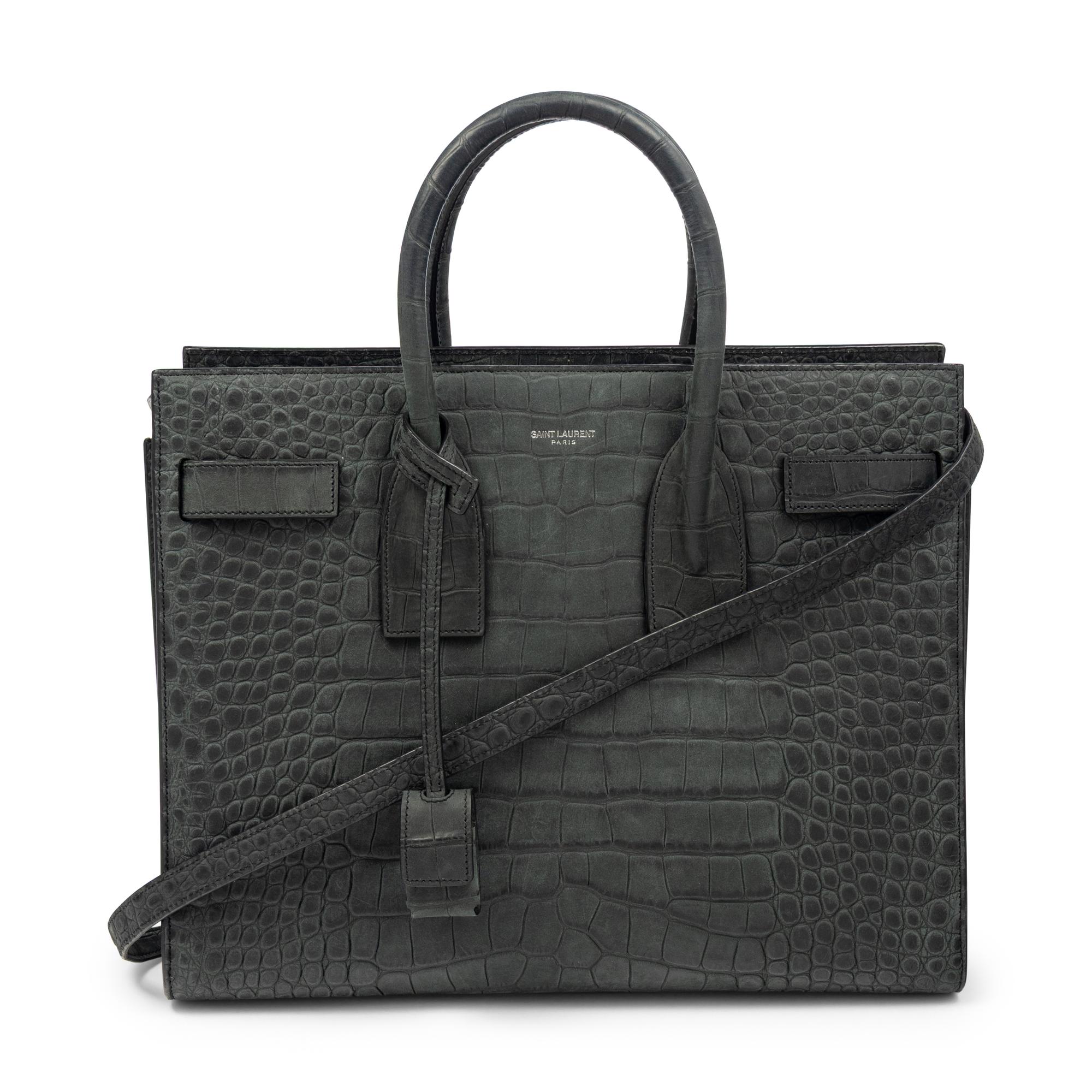 SAINT LAURENT, SAC DU JOUR IN CROC-EFFECT SUEDED LEATHER