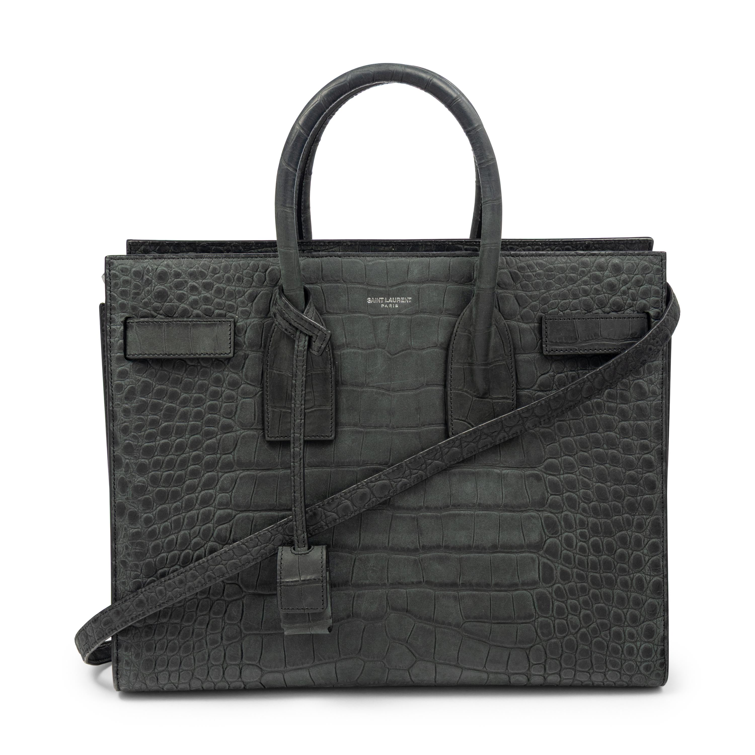 SAINT LAURENT, SAC DU JOUR IN CROC-EFFECT SUEDED LEATHER