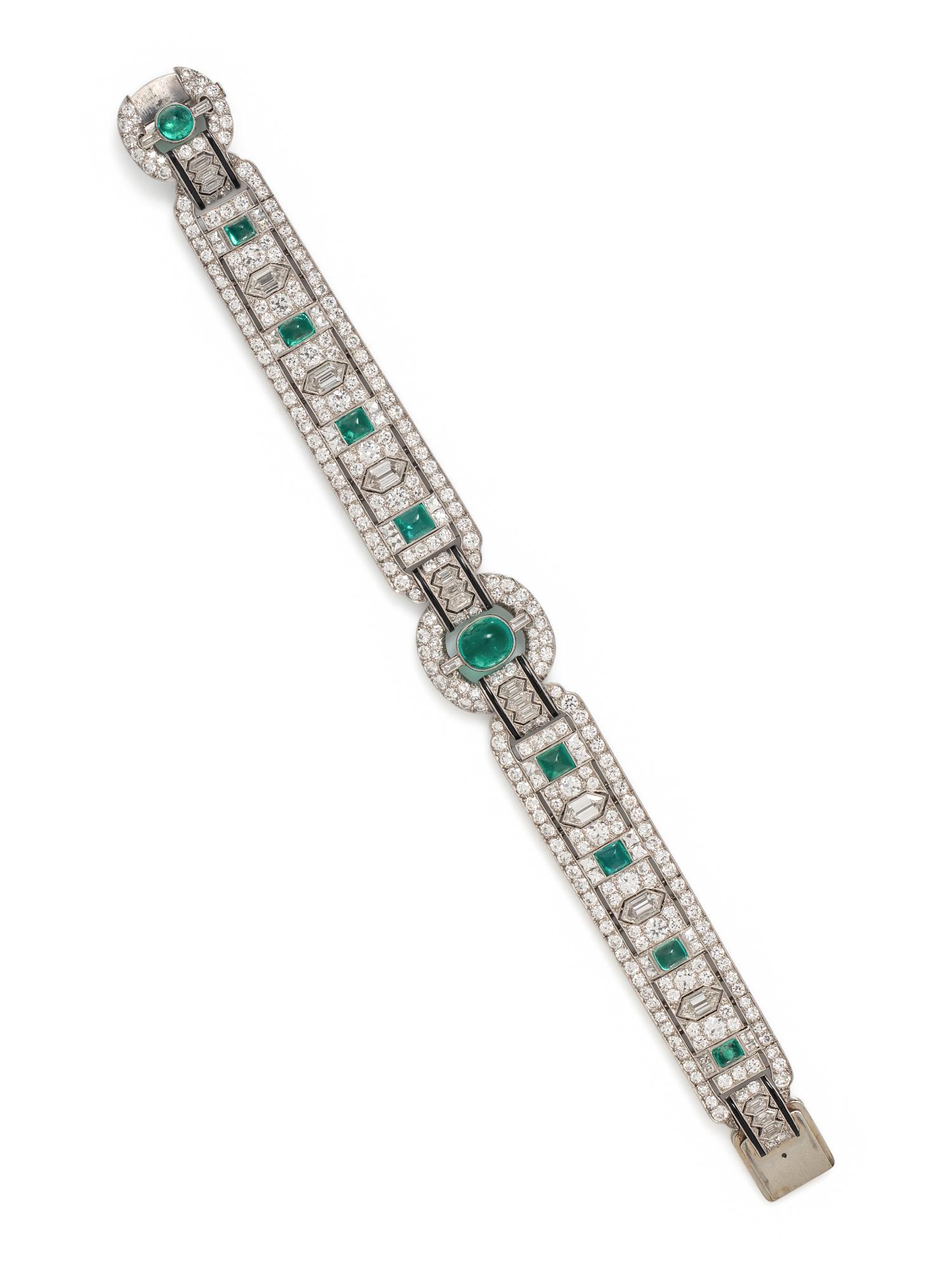 ART DECO, EMERALD AND DIAMOND BRACELET