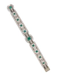 ART DECO, EMERALD AND DIAMOND BRACELET