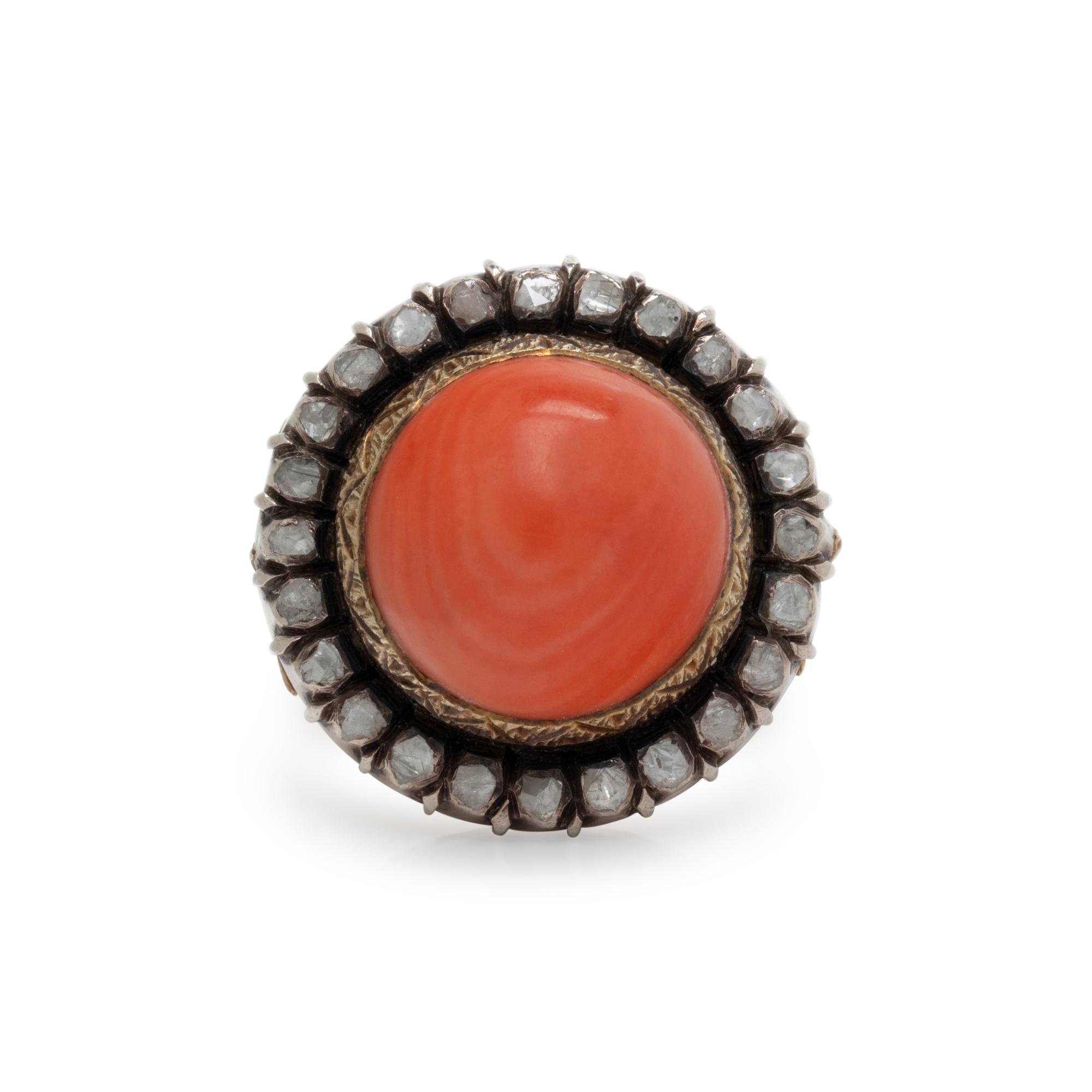 CORAL AND DIAMOND RING