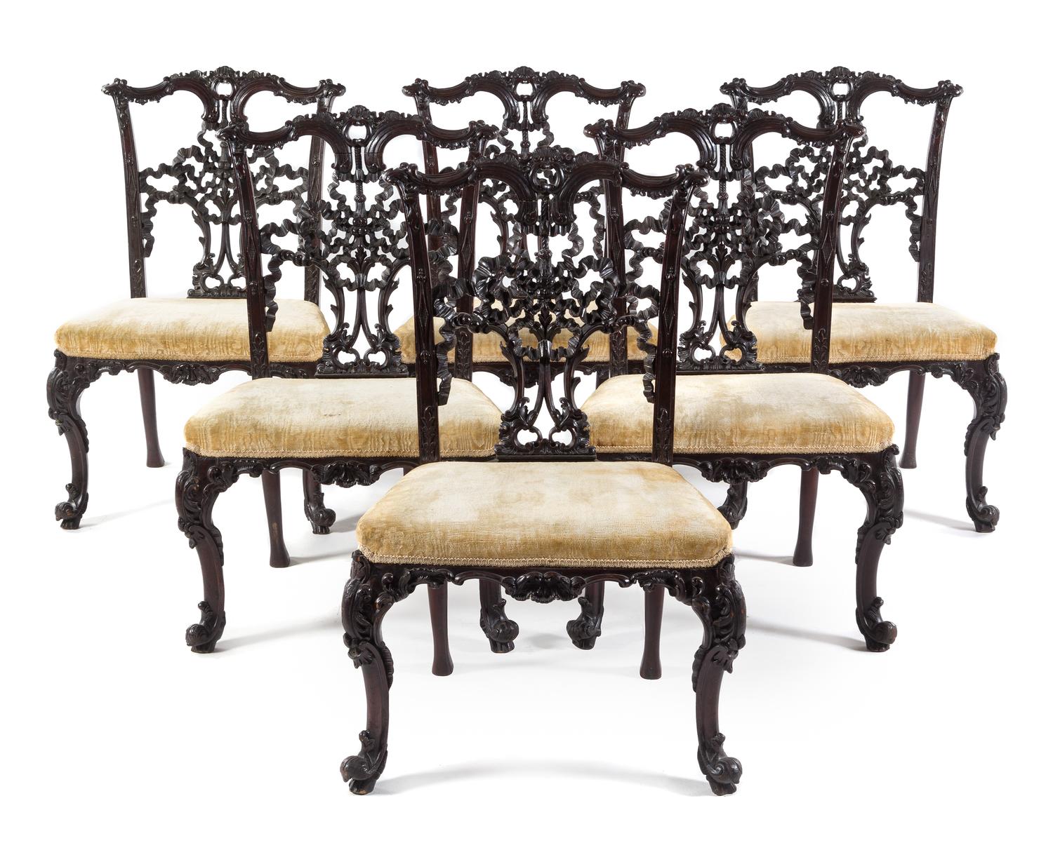 A Set of Six George III Mahogany Side Chairs Height 37 inches. — 19TH CENTURY