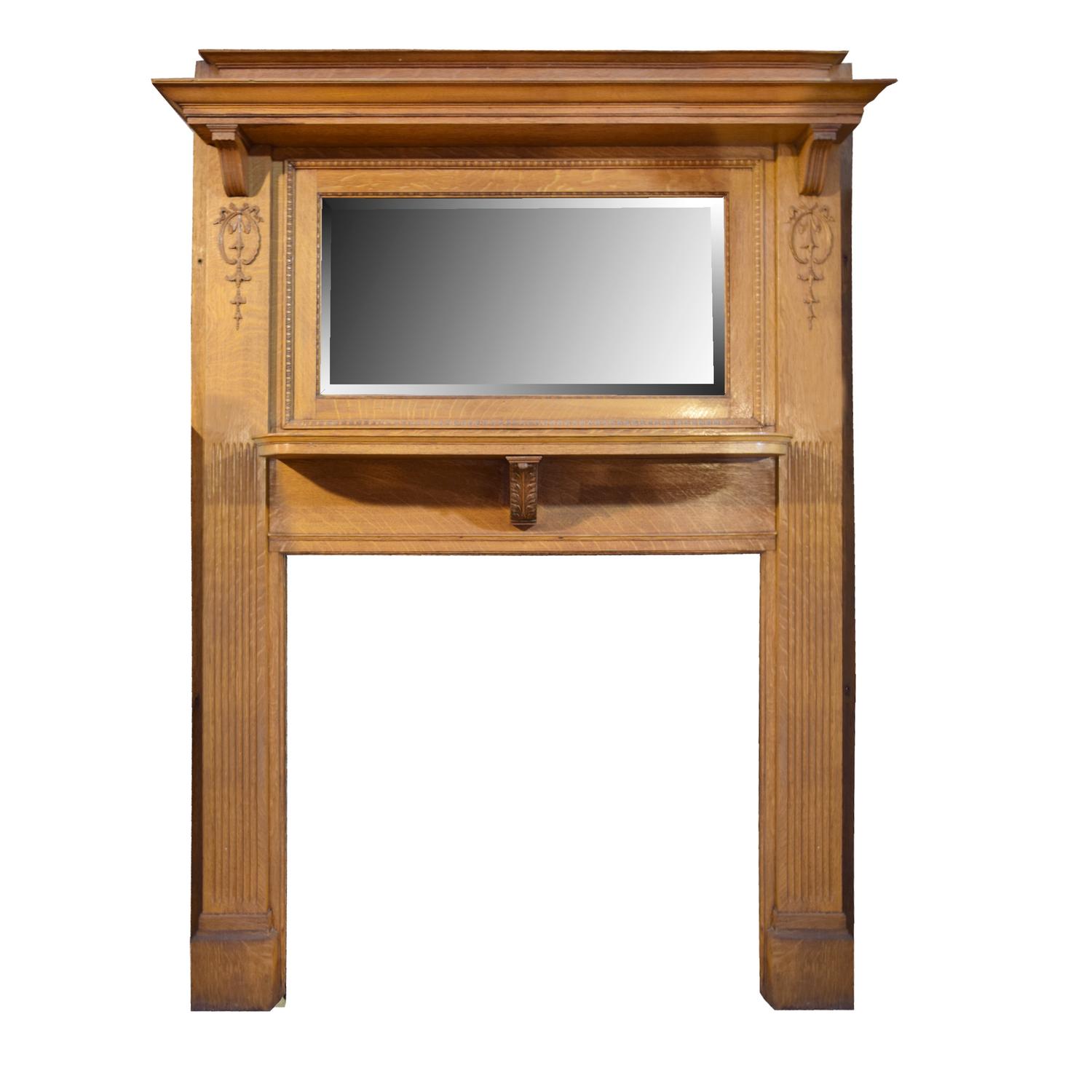 An Oak Quarter-Sawn Full Mantel with Mirror 61" W x 15" D x 84" H — United States, Circa 1880
