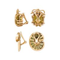 COLLECTION OF GREEN GEMSTONE AND YELLOW GOLD CLIP EARRINGS