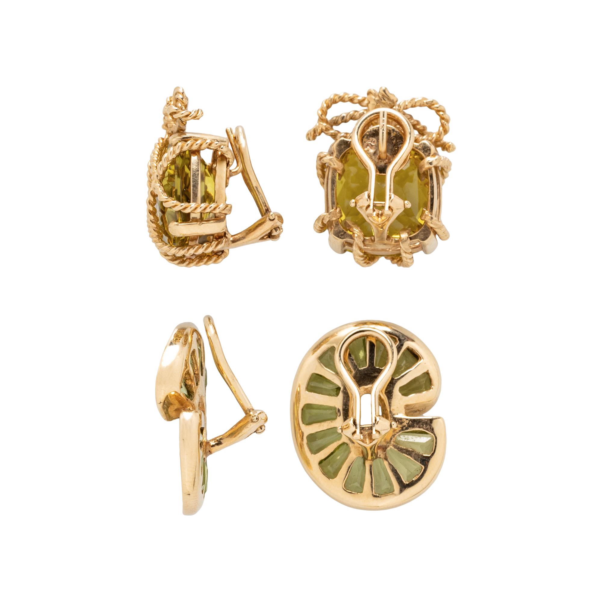 COLLECTION OF GREEN GEMSTONE AND YELLOW GOLD CLIP EARRINGS