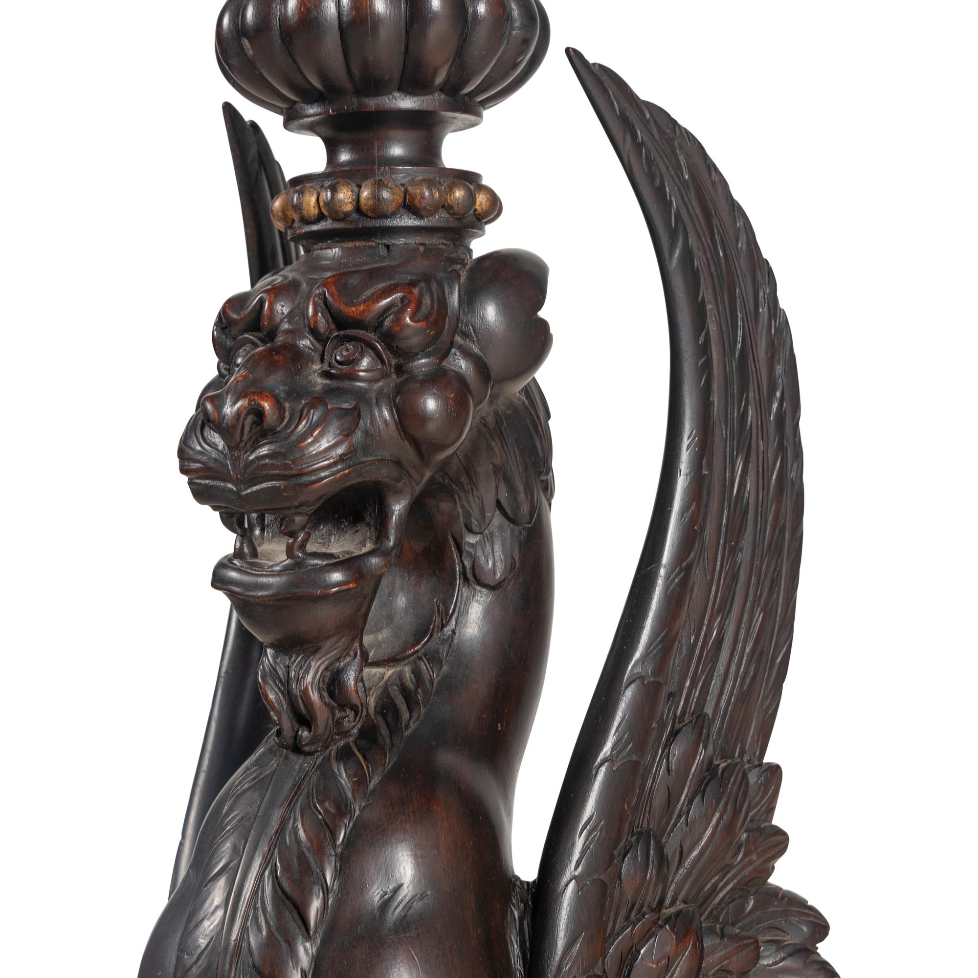 A Victorian Carved Walnut Griffin Pedestal