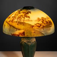 Reverse-painted glass lamp, c. 1910