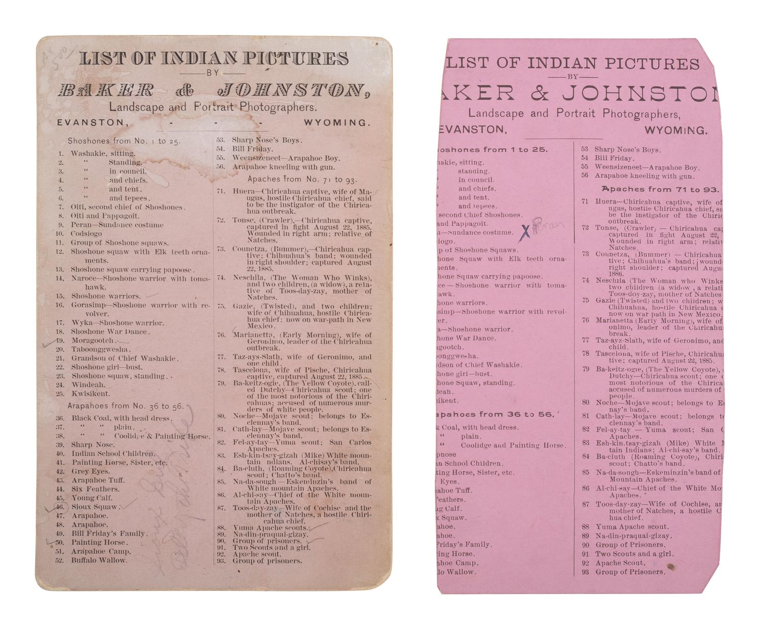 [NATIVE AMERICANS]. 4 photographs of Native Americans, incl. Shoshone and Sioux subjects.