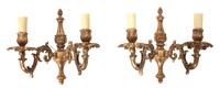 A Pair of French Gilt Metal Two-Light Sconces Height of first 9 3/4 inches. — 20TH CENTURY